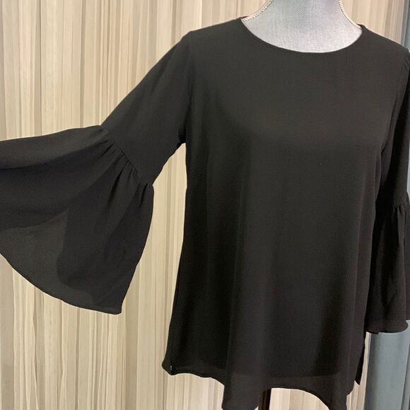 BOBEAU Blouse pullover keyhole back closure 3/4 sleeves with ruching women’s S - Picture 1 of 12